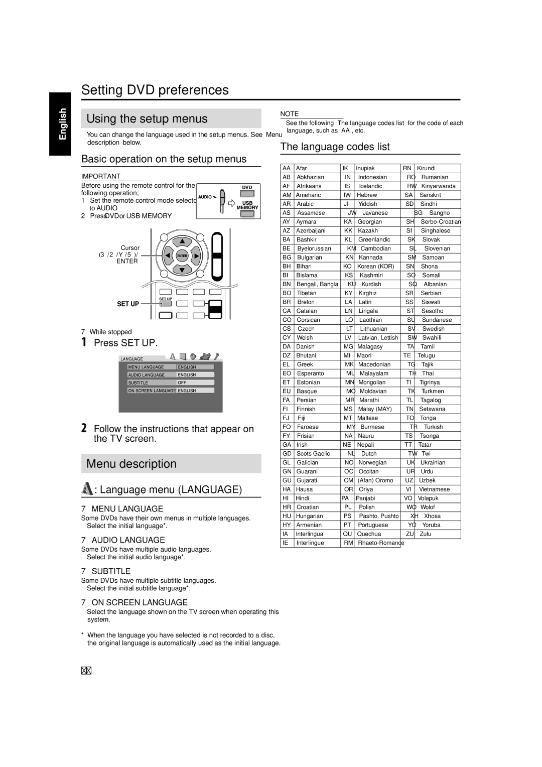 JVC TH-C60, TH-C50, TH-C40 manual Setting DVD preferences 