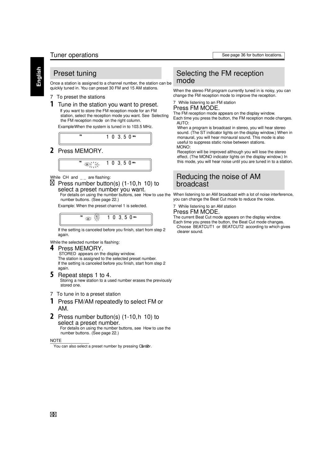 JVC TH-C50, TH-C60, TH-C40 manual Preset tuning 