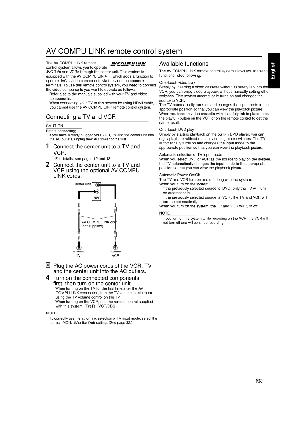 JVC TH-C40, TH-C60, TH-C50 manual AV Compu Link remote control system 