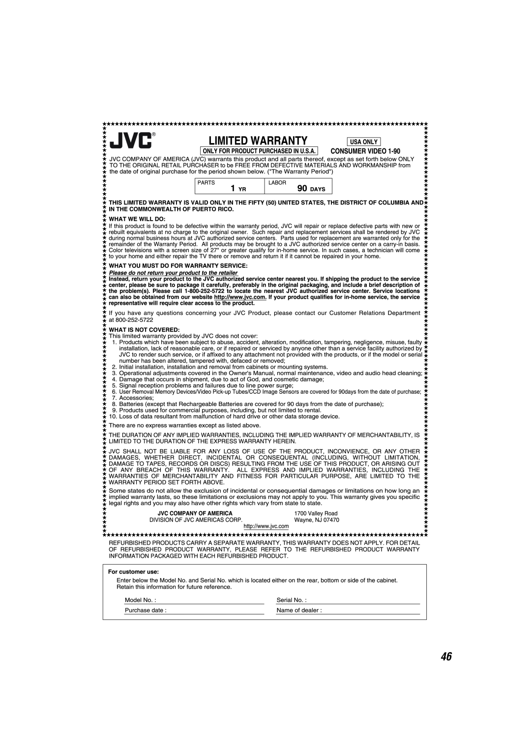 JVC TH-C6, TH-C7 manual 