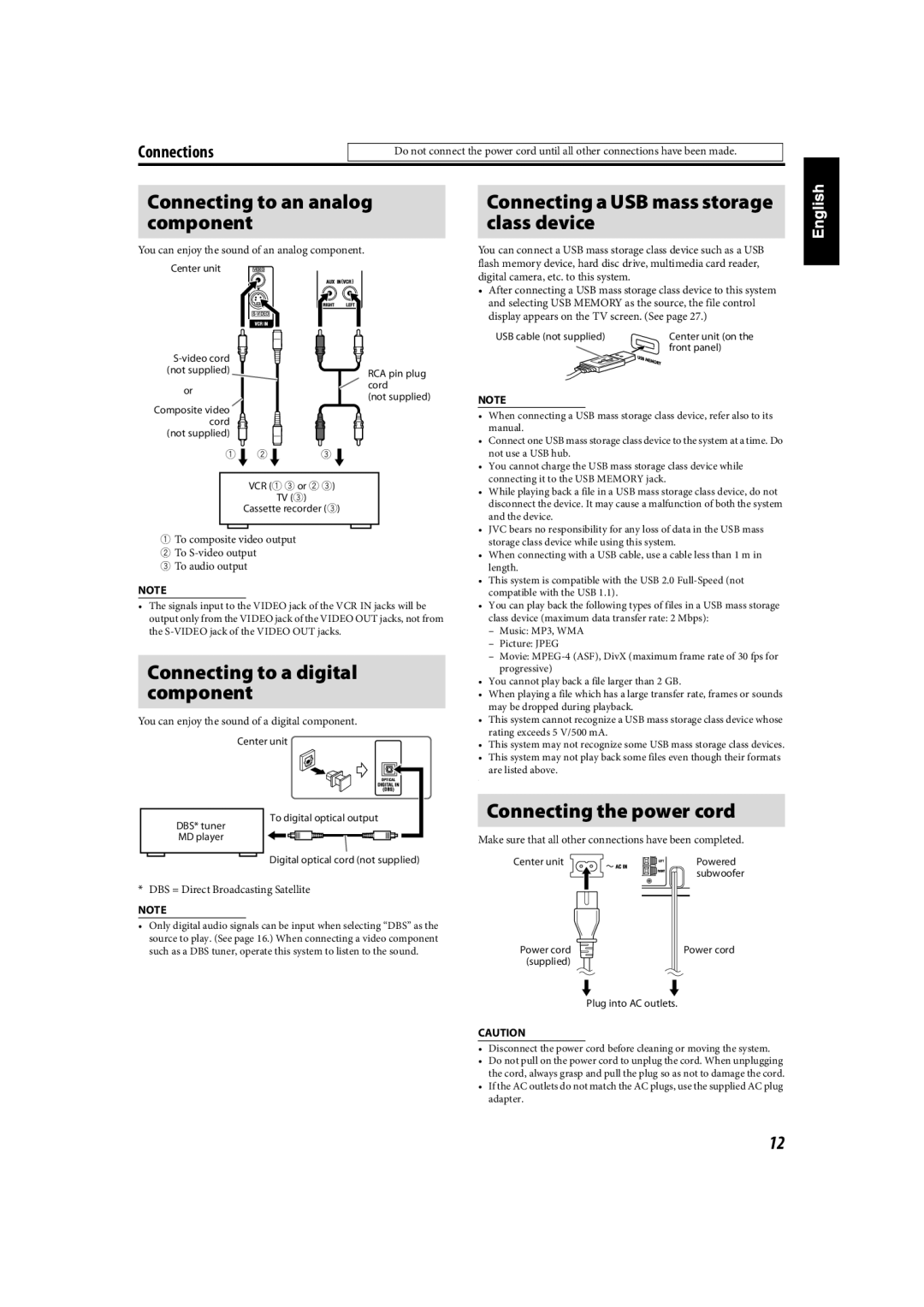 JVC TH-C90 manual Connecting to an analog component 