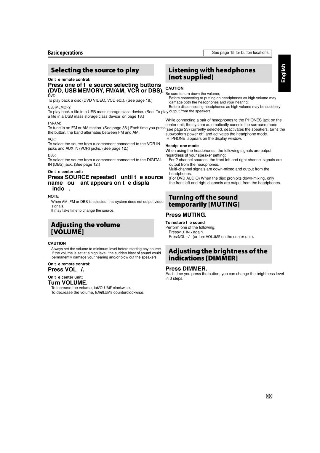 JVC TH-C90 manual Basic operations, See page 15 for button locations 