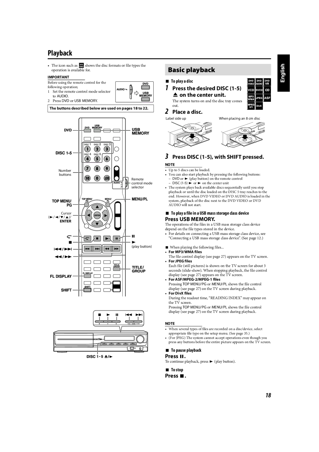 JVC TH-C90 manual Playback, File control display see page 27 appears on the TV screen 