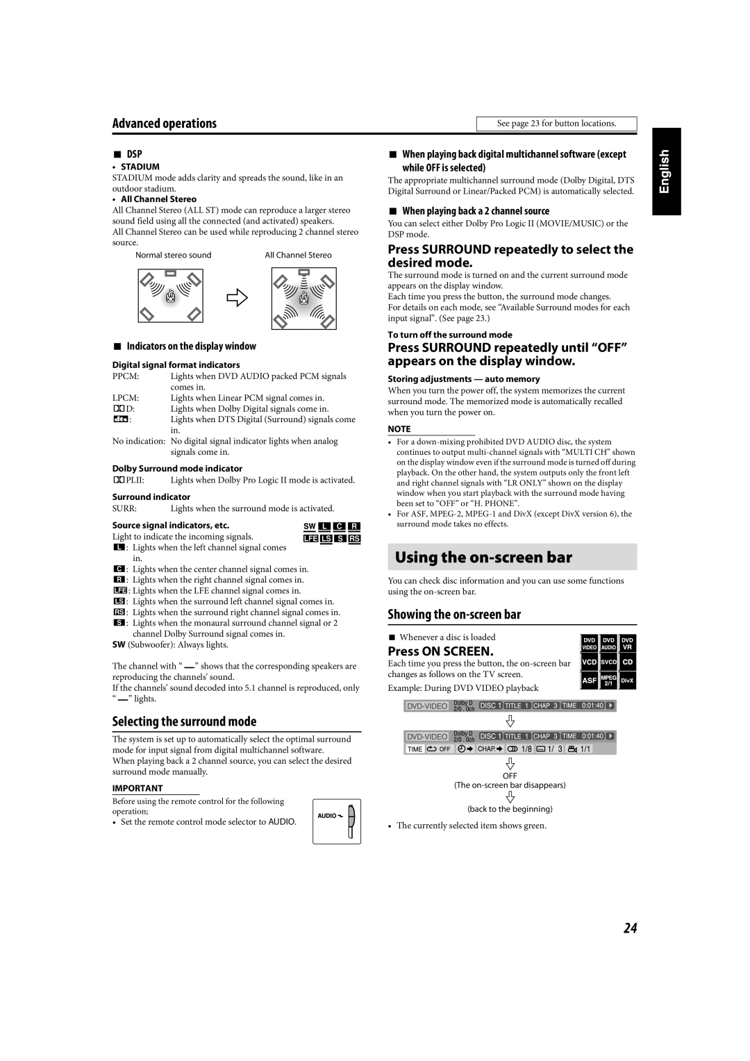 JVC TH-C90 manual Advanced operations, See page 23 for button locations 