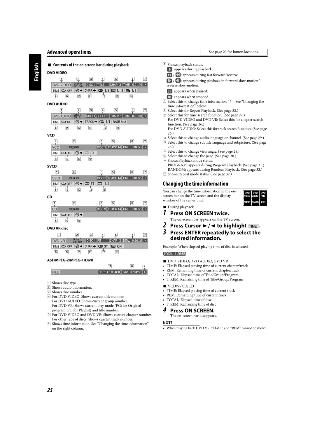 JVC TH-C90 manual Changing the time information 