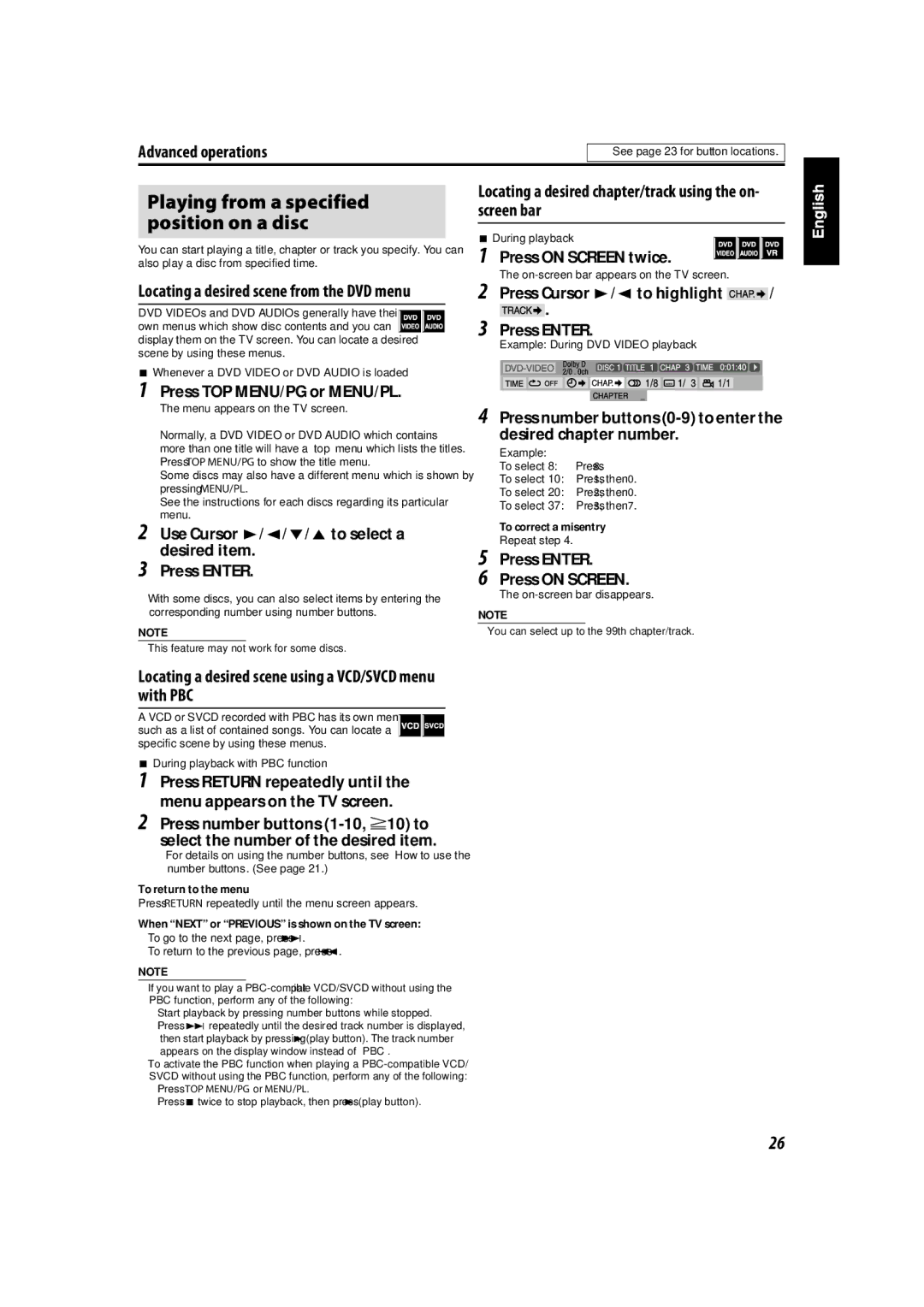 JVC TH-C90 manual Playing from a specified position on a disc 