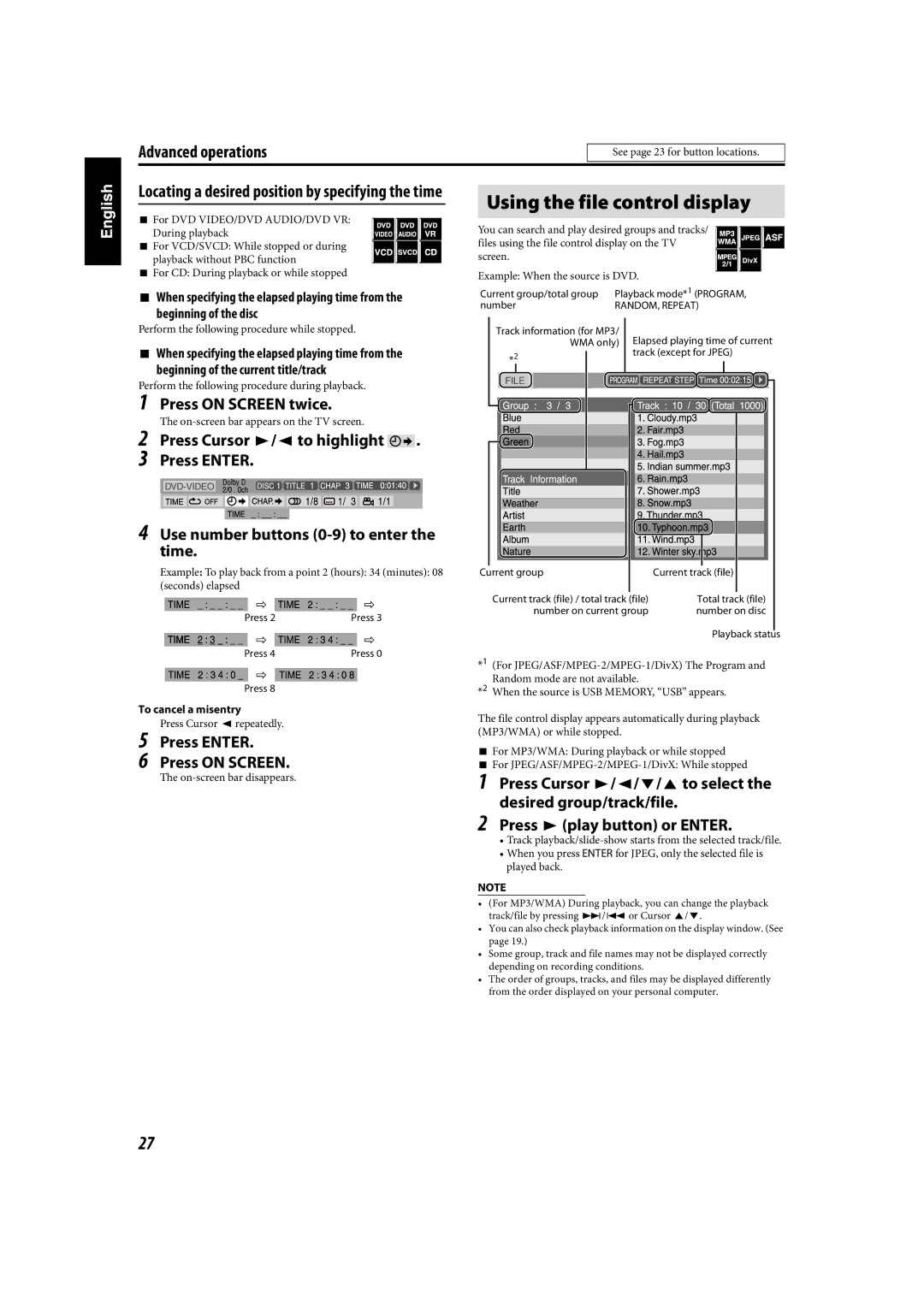 JVC TH-C90 manual Press 