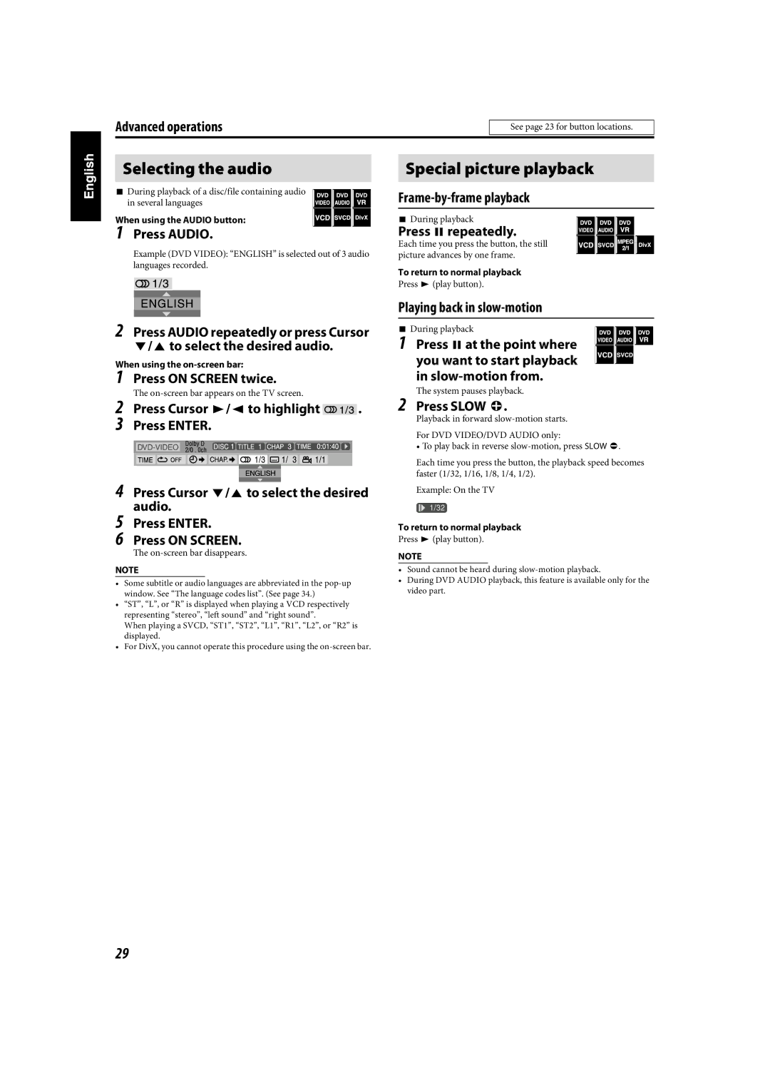 JVC TH-C90 manual Selecting the audio 