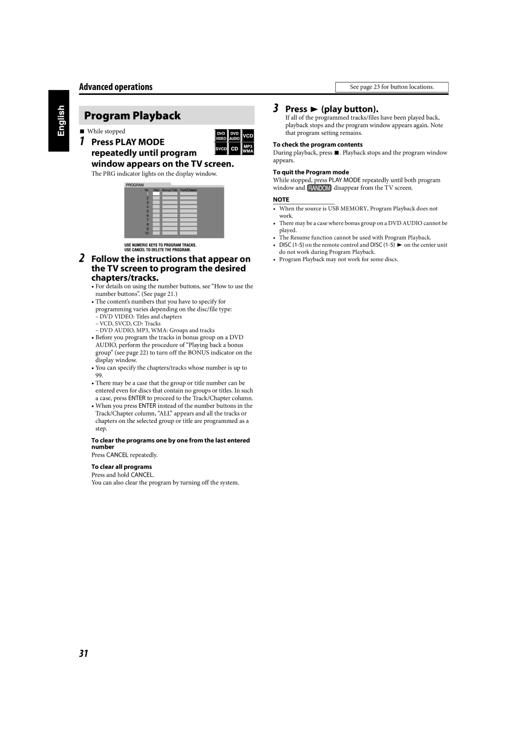 JVC TH-C90 manual Program Playback 