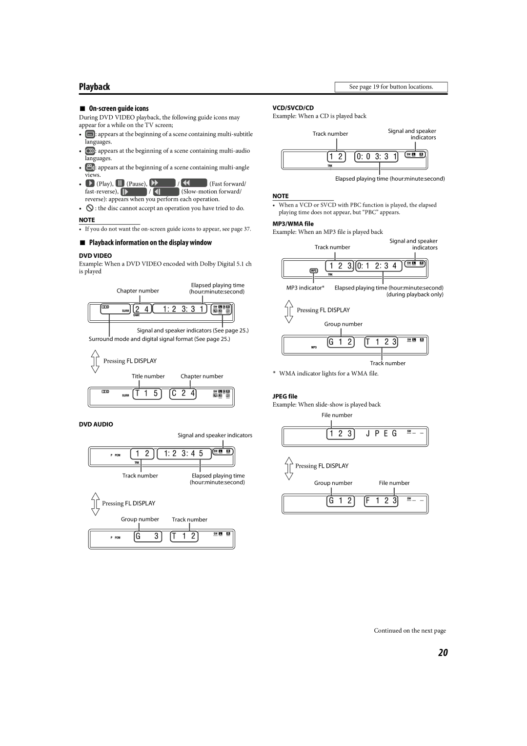 JVC TH-C90 manual Playback, See page 19 for button locations 