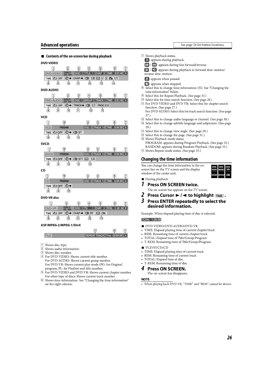 JVC TH-C90 manual Changing the time information 