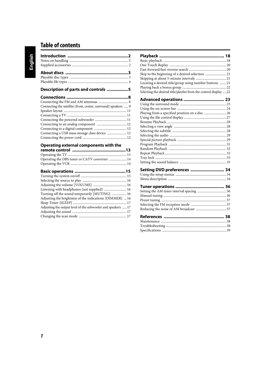 JVC TH-C90 Connections, Playable disc types Playable file types, Adjusting the output level of the subwoofer and speakers 