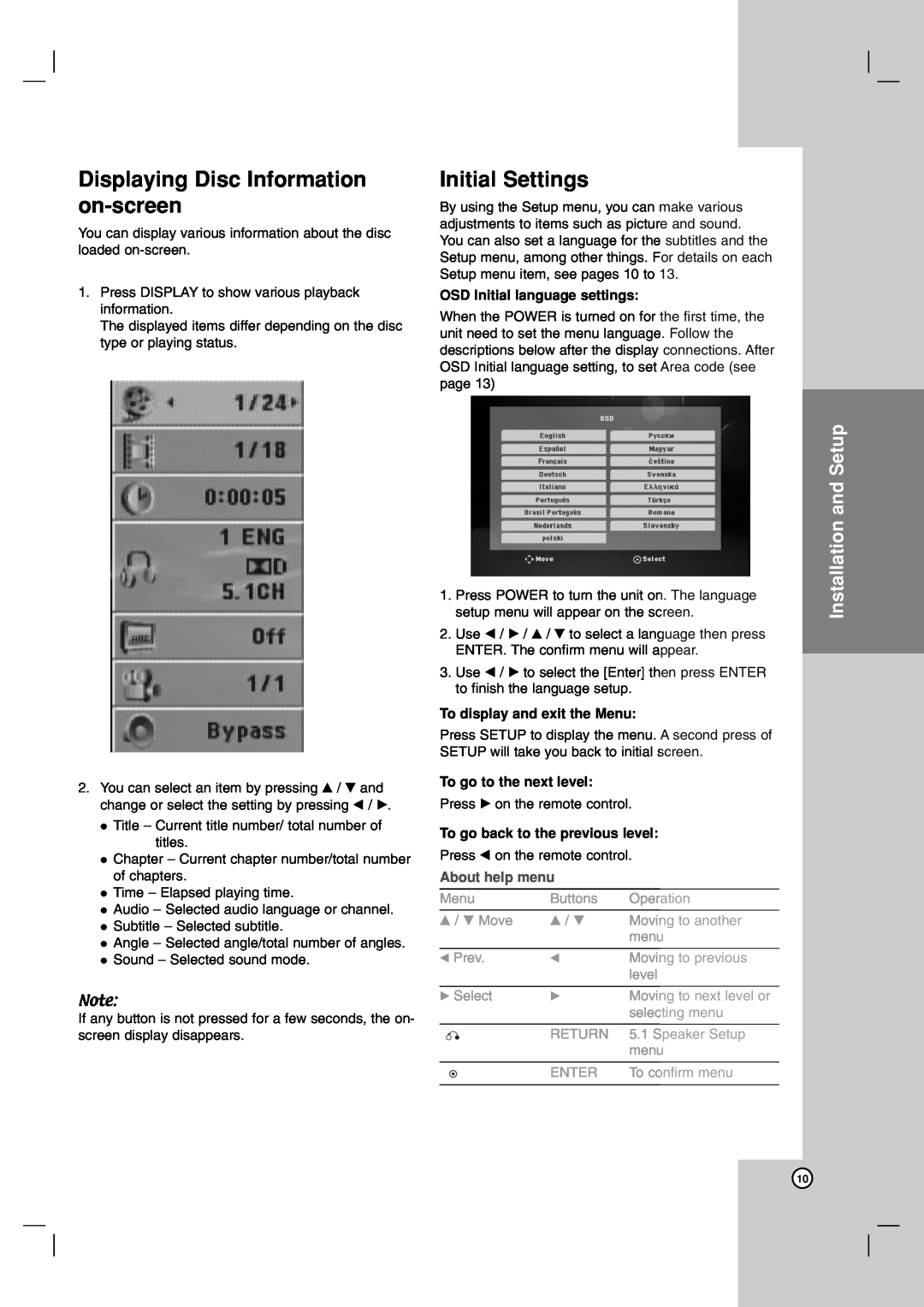 JVC THG31, TH-G31 Displaying Disc Information on-screen, Initial Settings, Introduction Installation and Setup Operation 