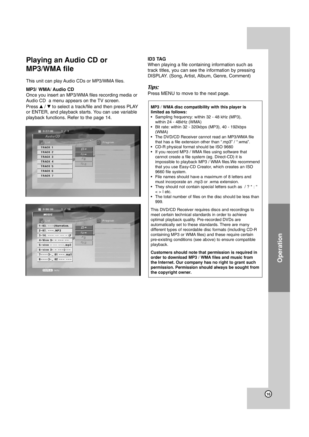 JVC TH-G40 manual Playing an Audio CD or MP3/WMA file, MP3/ WMA/ Audio CD 