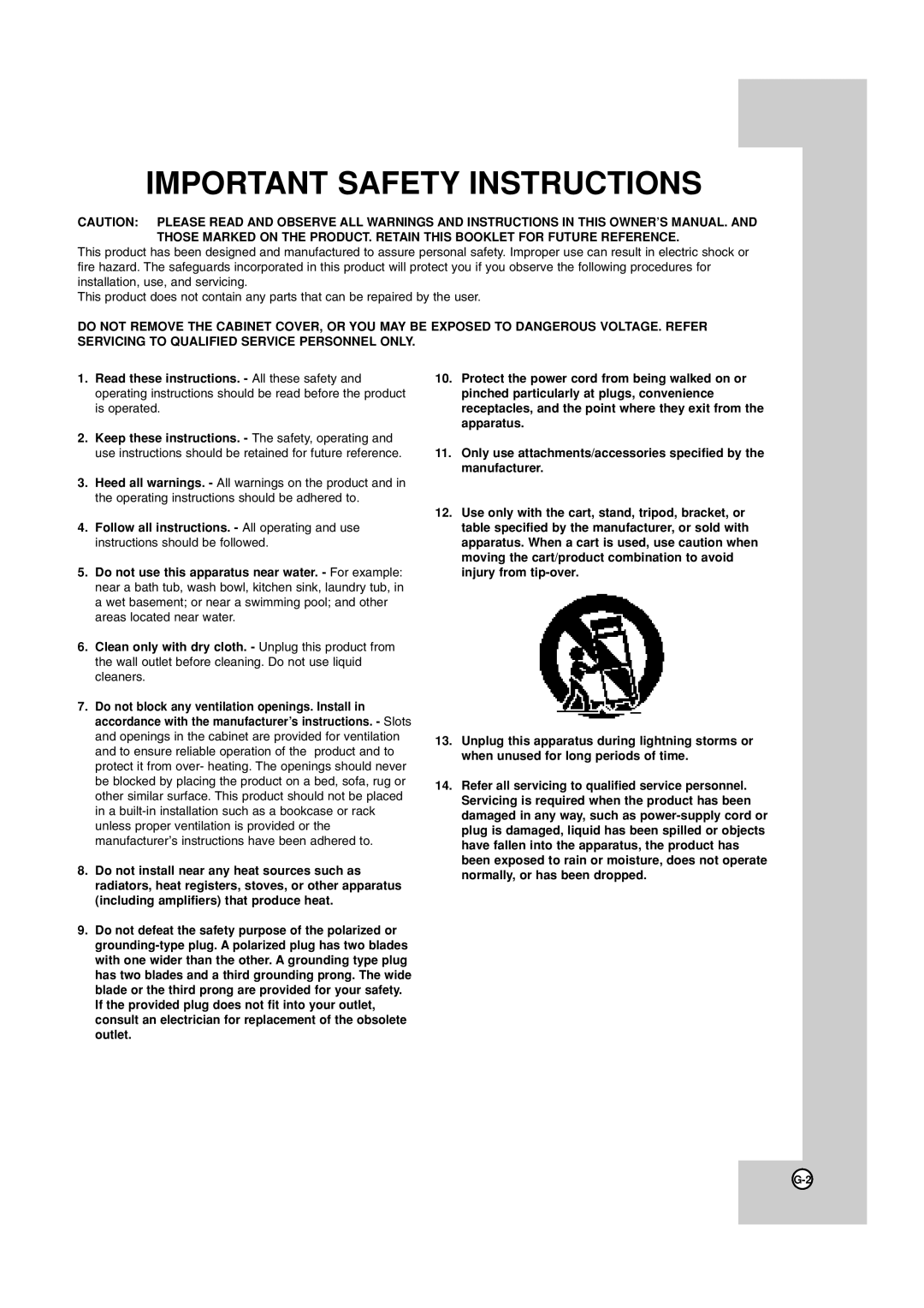 JVC TH-G40 manual Important Safety Instructions 