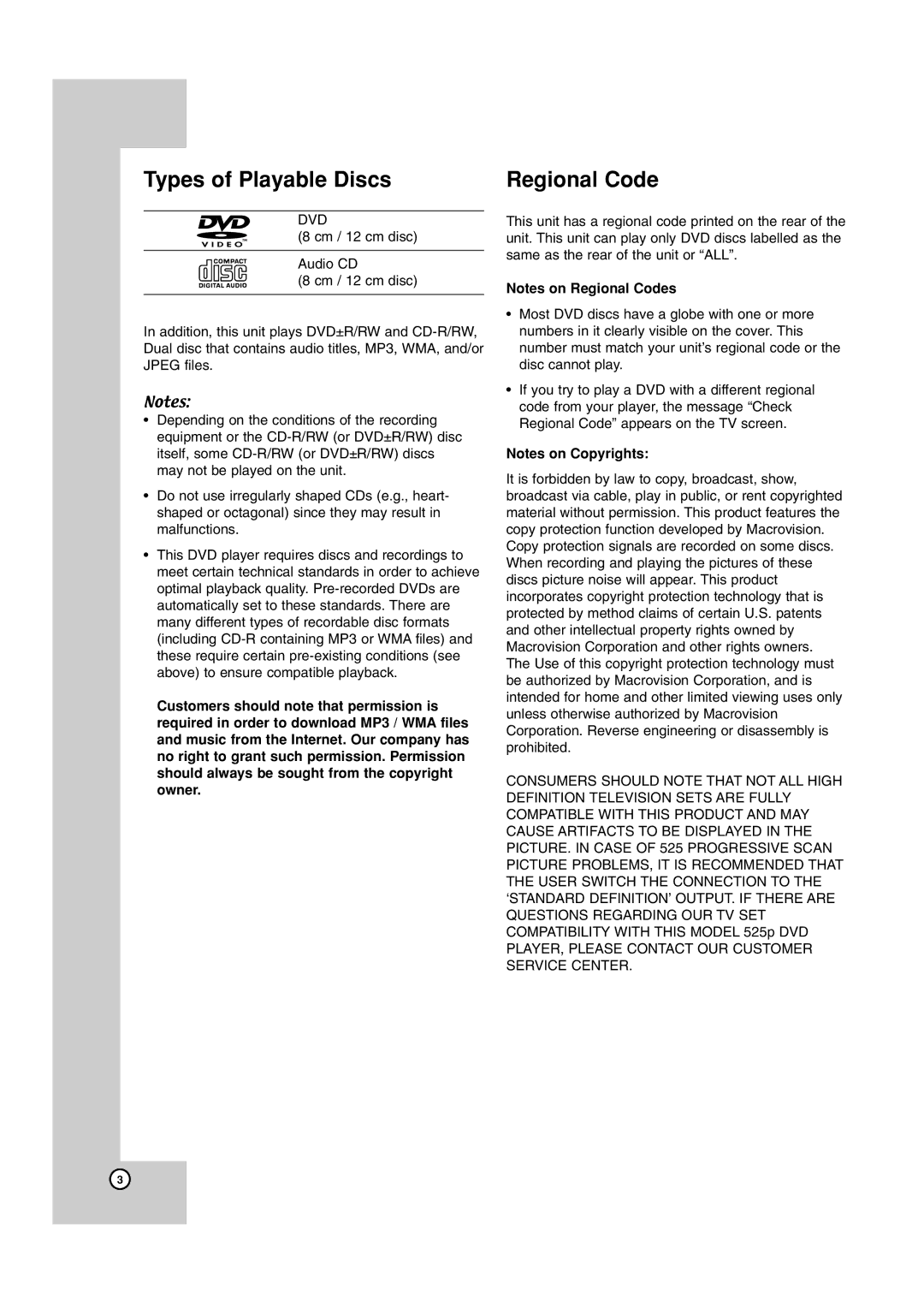 JVC TH-G40 manual Types of Playable Discs 