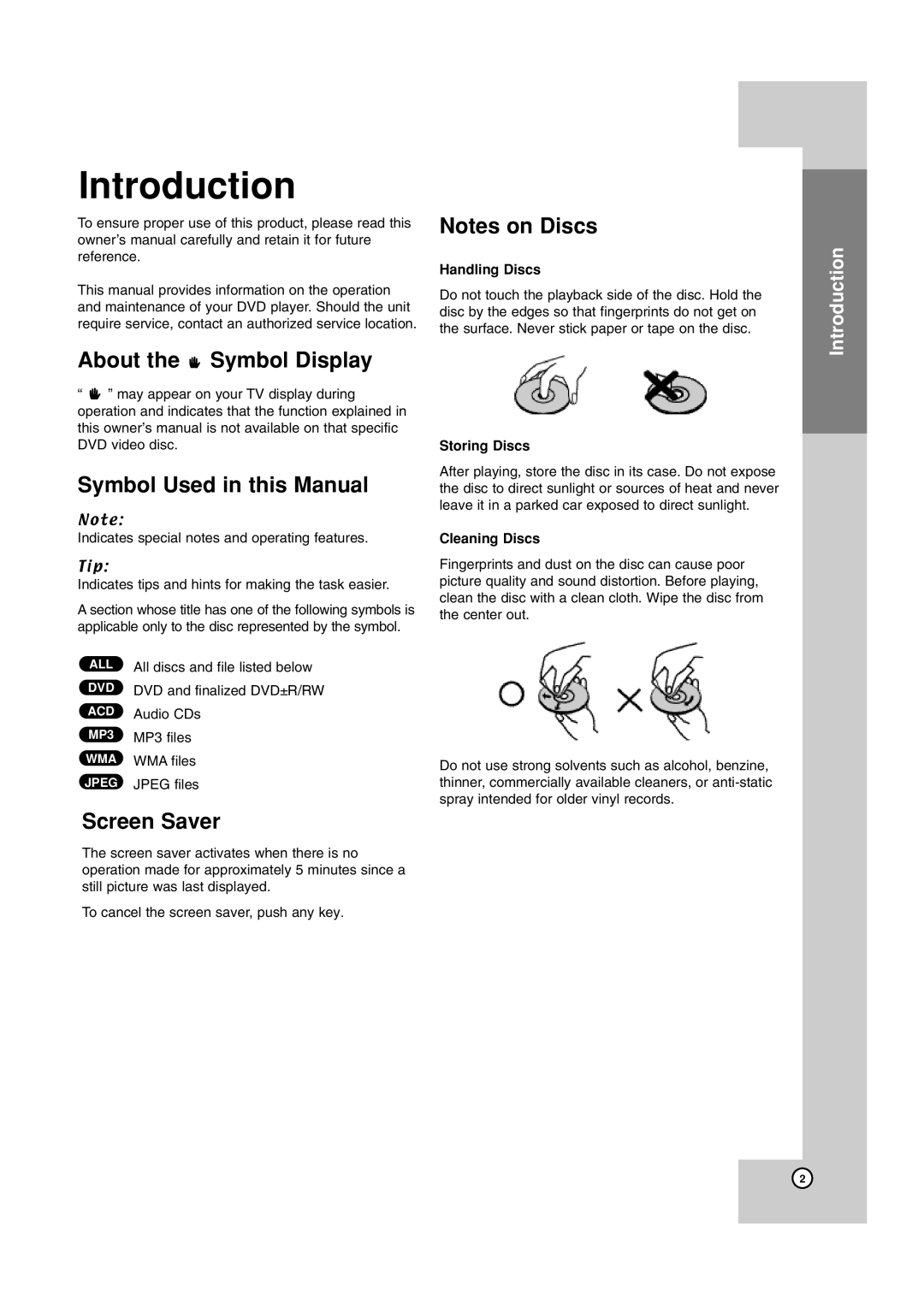 JVC TH-G40 manual About the Symbol Display Symbol Used in this Manual, Screen Saver, Handling Discs, Storing Discs 