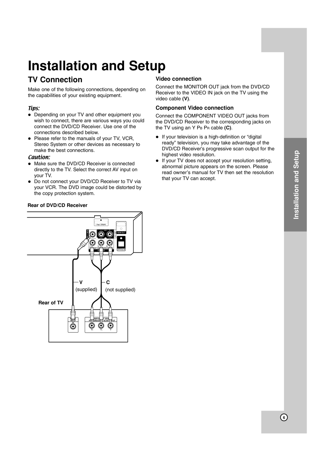 JVC TH-G40 manual Installation and Setup 