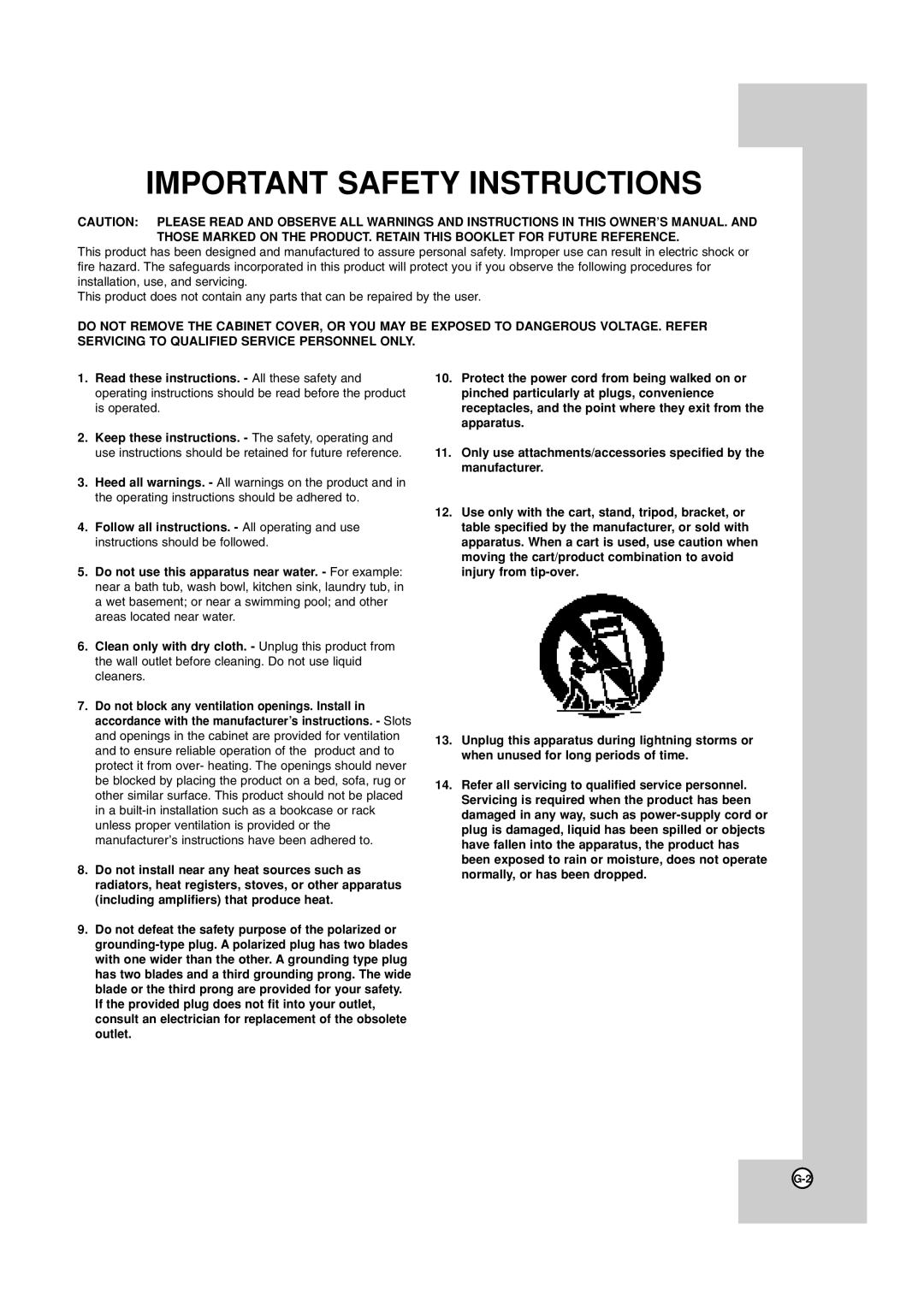 JVC TH-G40 manual Important Safety Instructions 