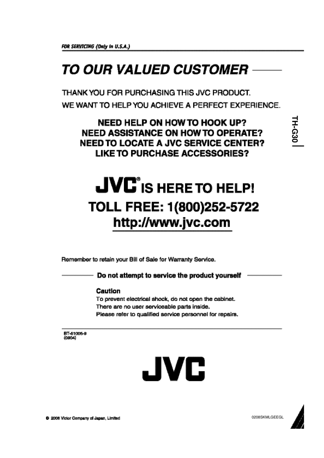 JVC TH-G40 manual TH-G30, 0208SKMLGEEGL 