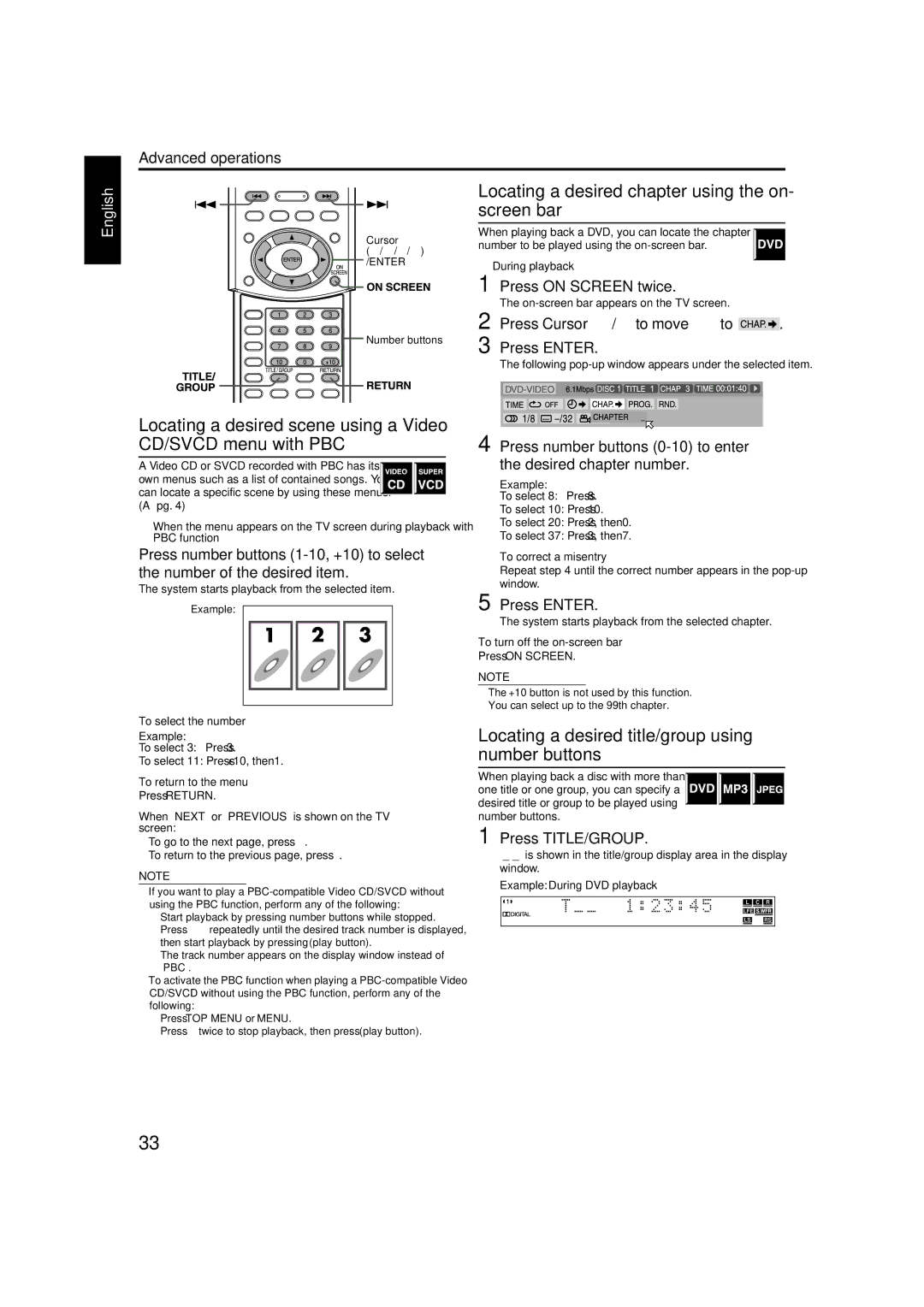 JVC TH-M42 manual Press number buttons 1-10, +10 to select, Number of the desired item 