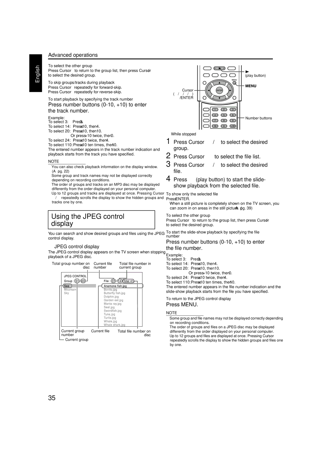 JVC TH-M42 manual Using the Jpeg control display 