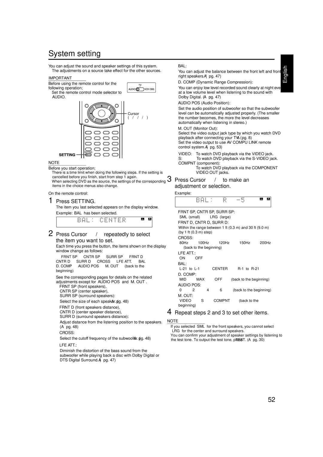 JVC TH-M42 manual System setting 