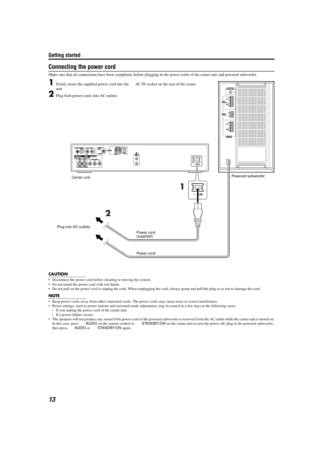 JVC TH-M42 manual Connecting the power cord, Plug into AC outlets Power cord supplied 