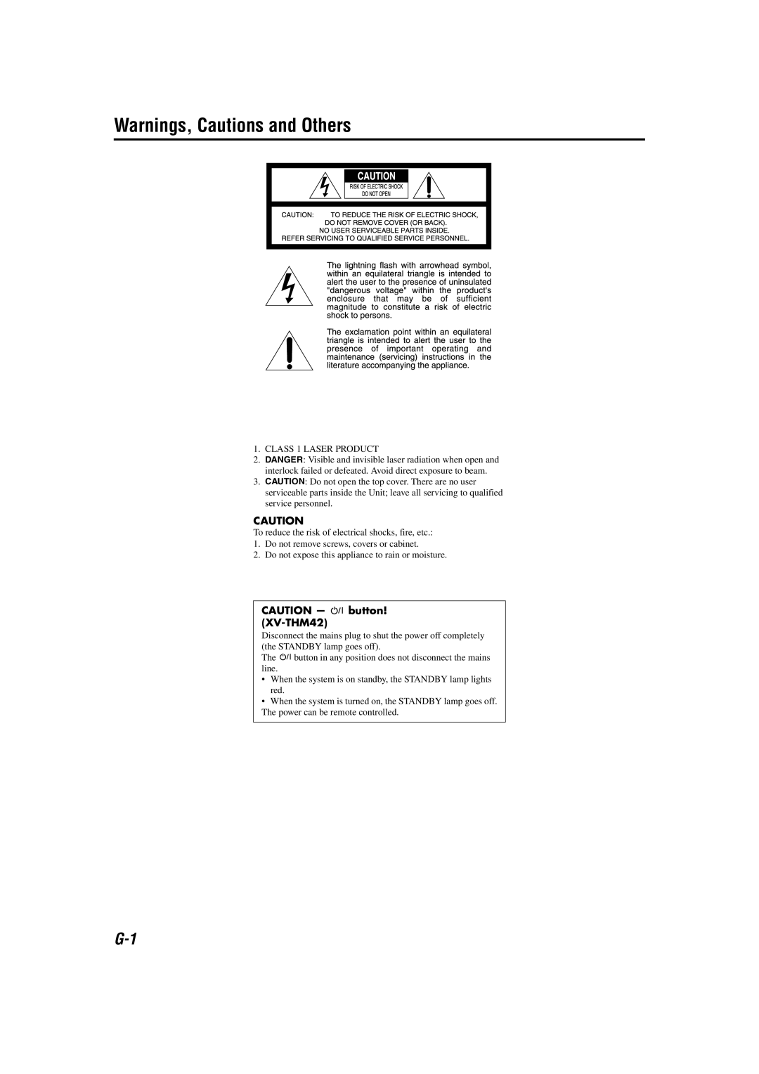 JVC TH-M42 manual Class 1 Laser Product 