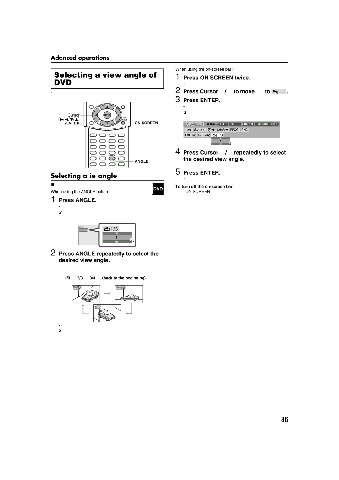 JVC TH-M42 Selecting a view angle, Press Angle repeatedly to select the desired view angle, Pop-up window disappears 