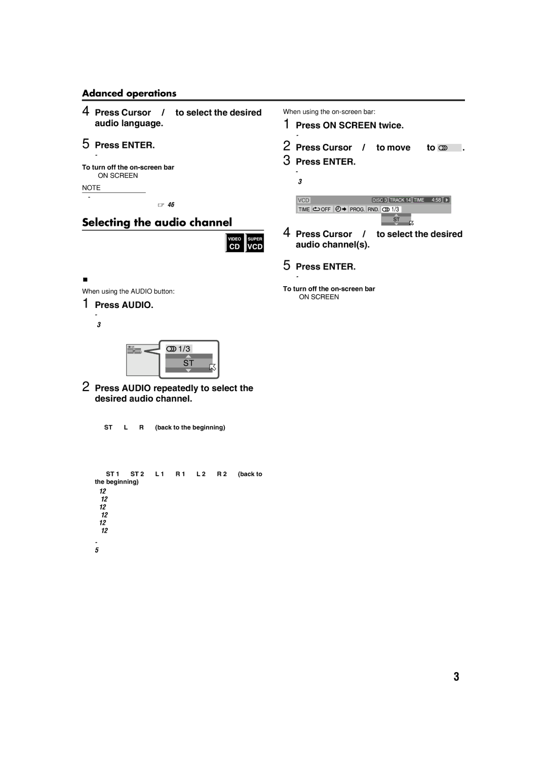 JVC TH-M42 manual Selecting the audio channel, Advanced operations Press Cursor //5 to select the desired 