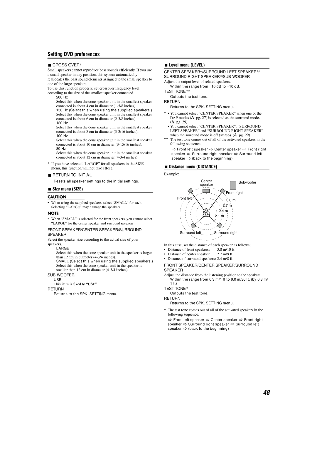 JVC TH-M42 manual This item is fixed to USE, Adjust the output level of related speakers 