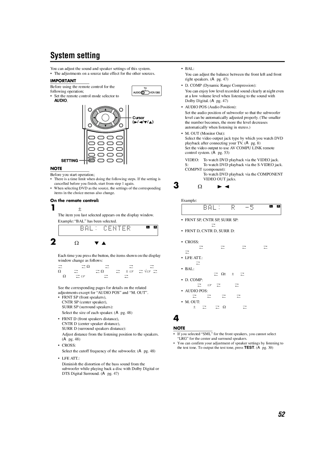 JVC TH-M42 manual System setting, Press Setting, Press Cursor 3/2 to make an adjustment or selection 