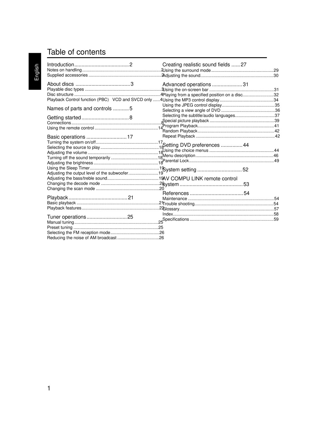 JVC TH-M42 manual English, System setting AV Compu Link remote control Playback 