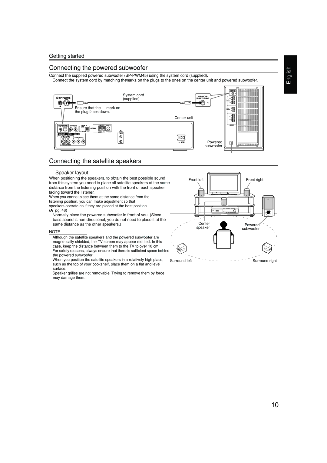 JVC TH-M42 manual Connecting the powered subwoofer 