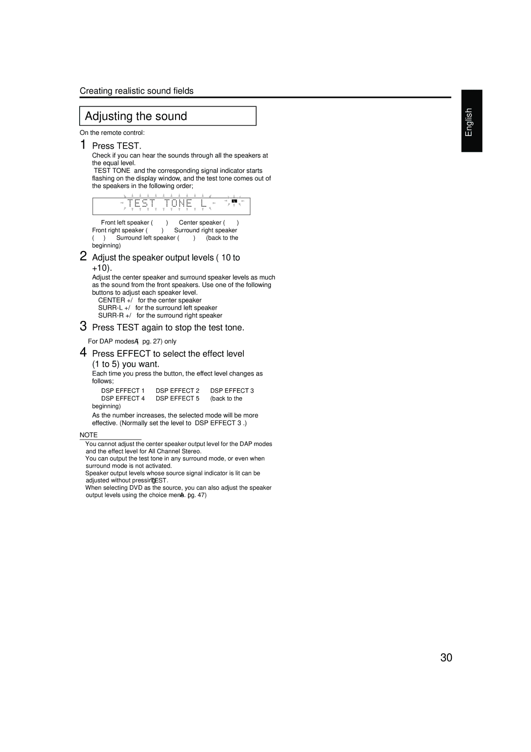 JVC TH-M42 manual Adjusting the sound 