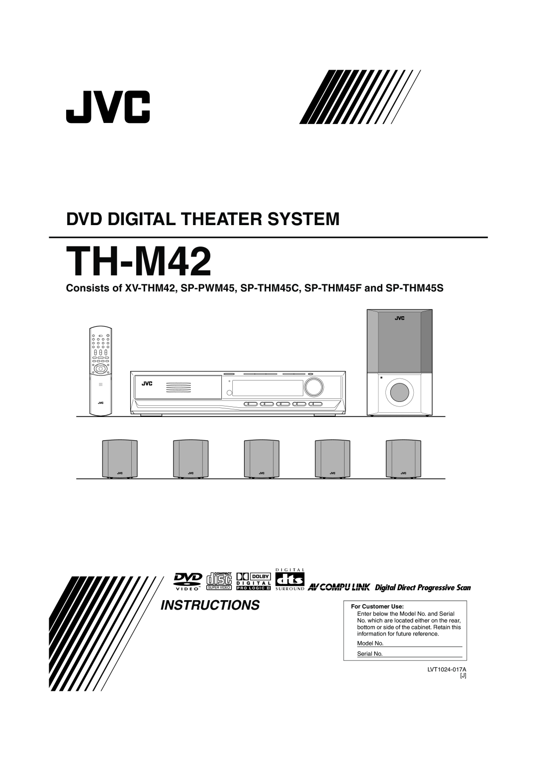 JVC TH-M42 manual Dvd Digital Theater System, Instructions, For Customer Use, LVT1024-017A J 