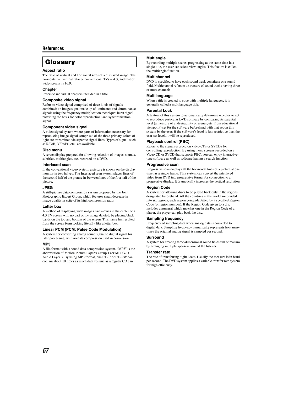 JVC TH-M42 manual Glossary, References 