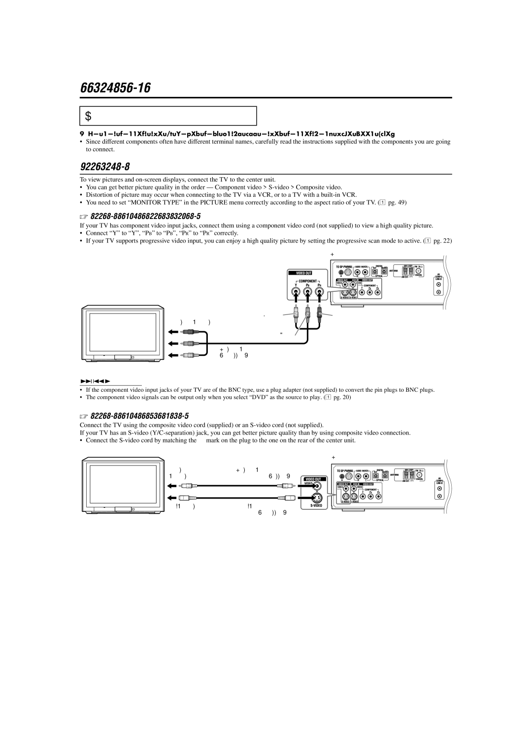 JVC TH-M45, TH-M55 Getting started, Connections, Connecting a TV, To connect a TV through the component video input jacks 