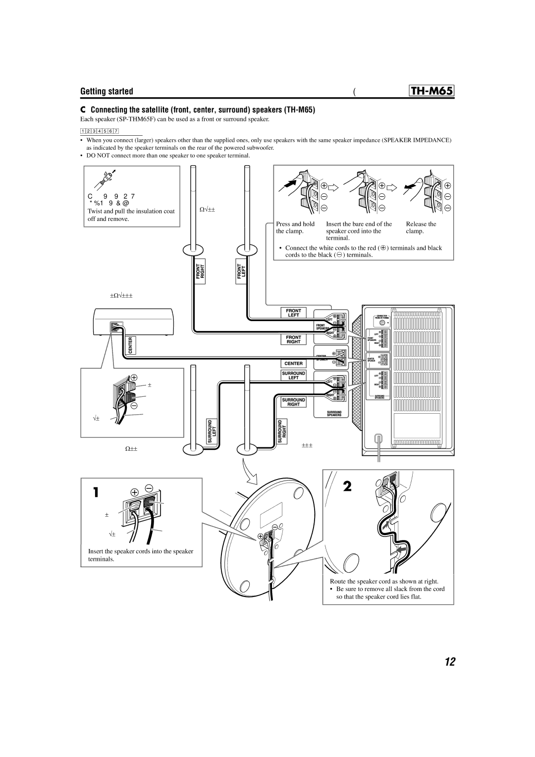 JVC TH-M45, TH-M55 manual Press and hold, Release, Clamp, · terminals 