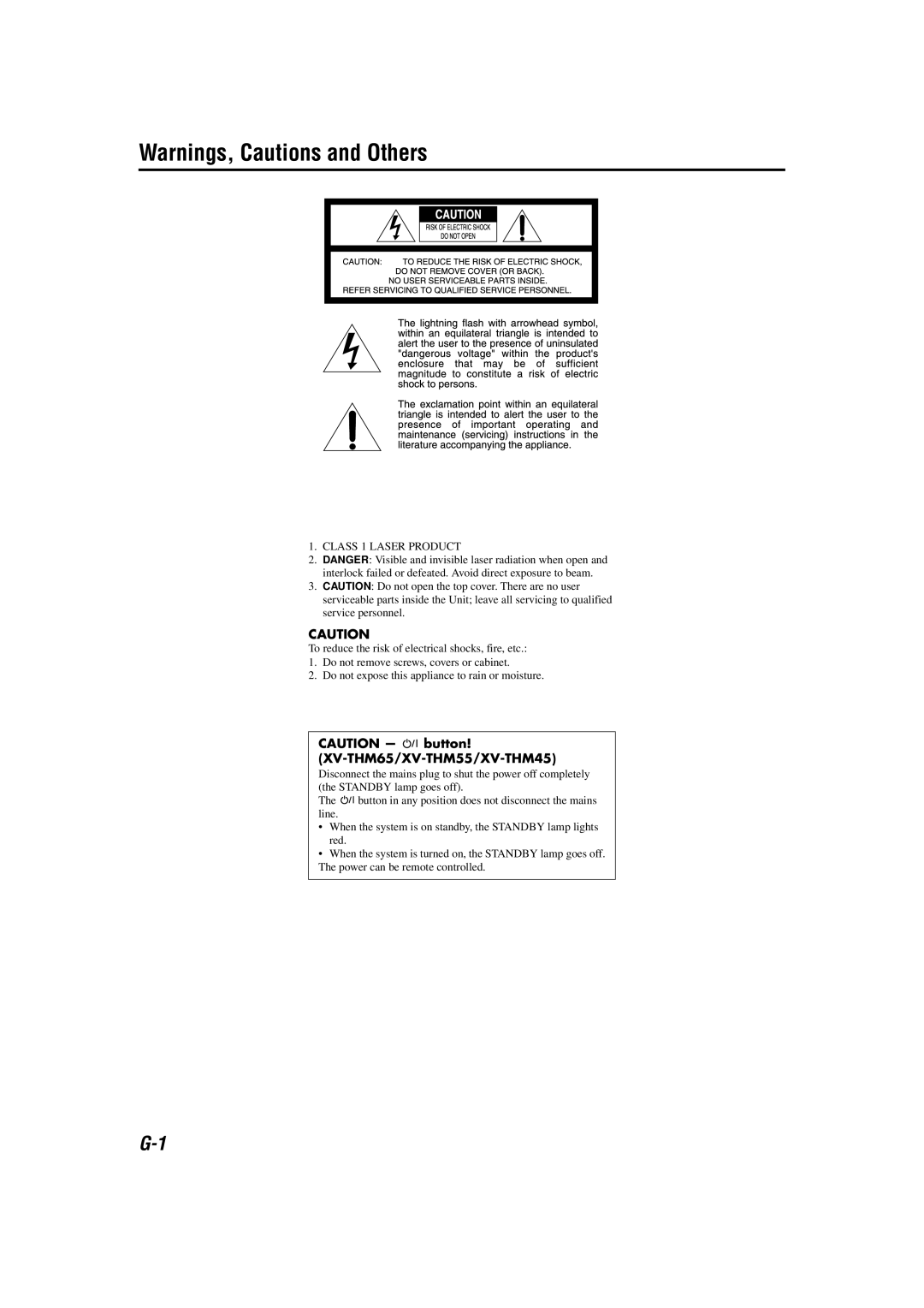 JVC TH-M55, TH-M45 manual Class 1 Laser Product 