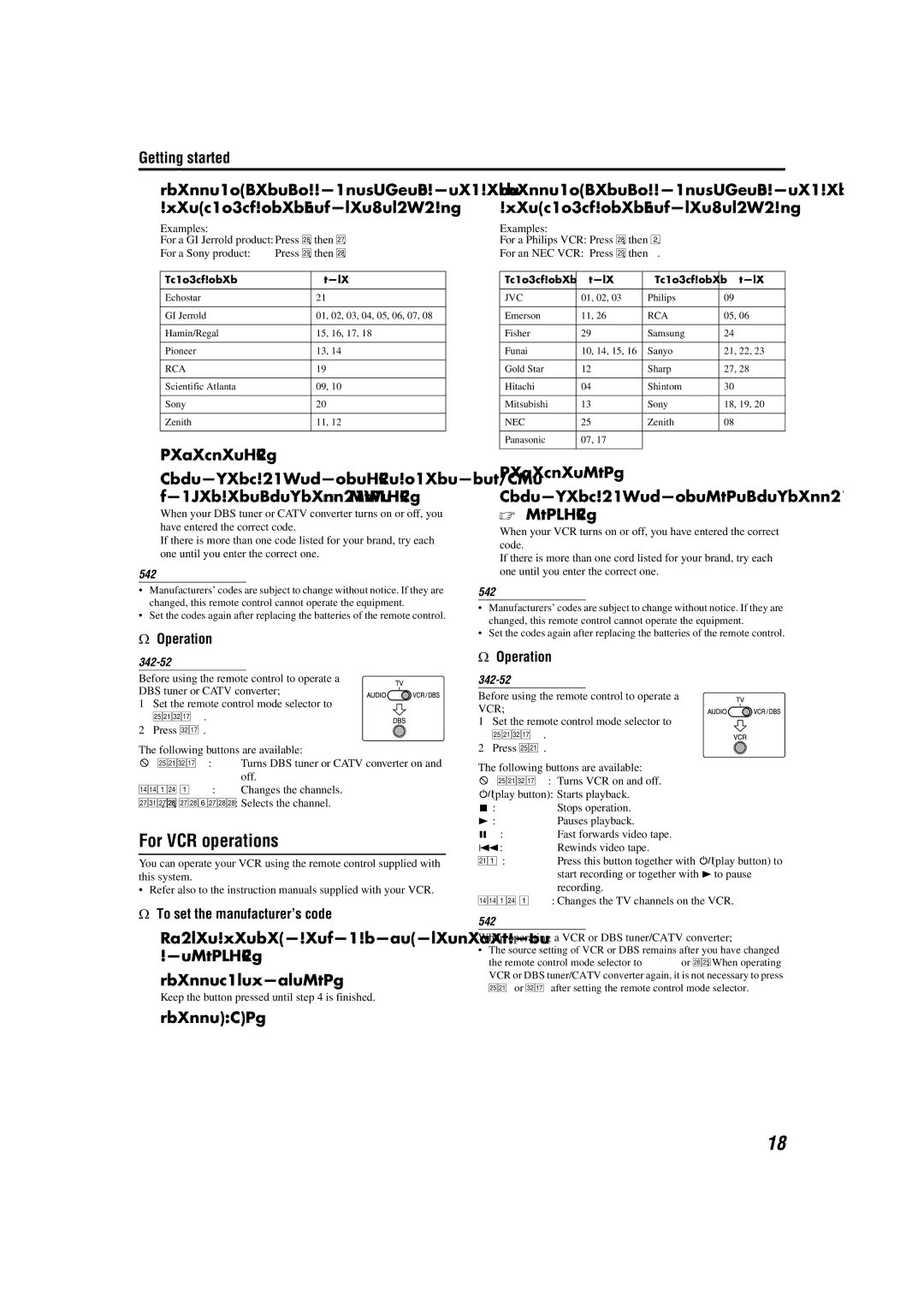 JVC TH-M45, TH-M55 manual For VCR operations, Release VCR Try operating your VCR by pressing, Manufacturer’s code 2 digits 