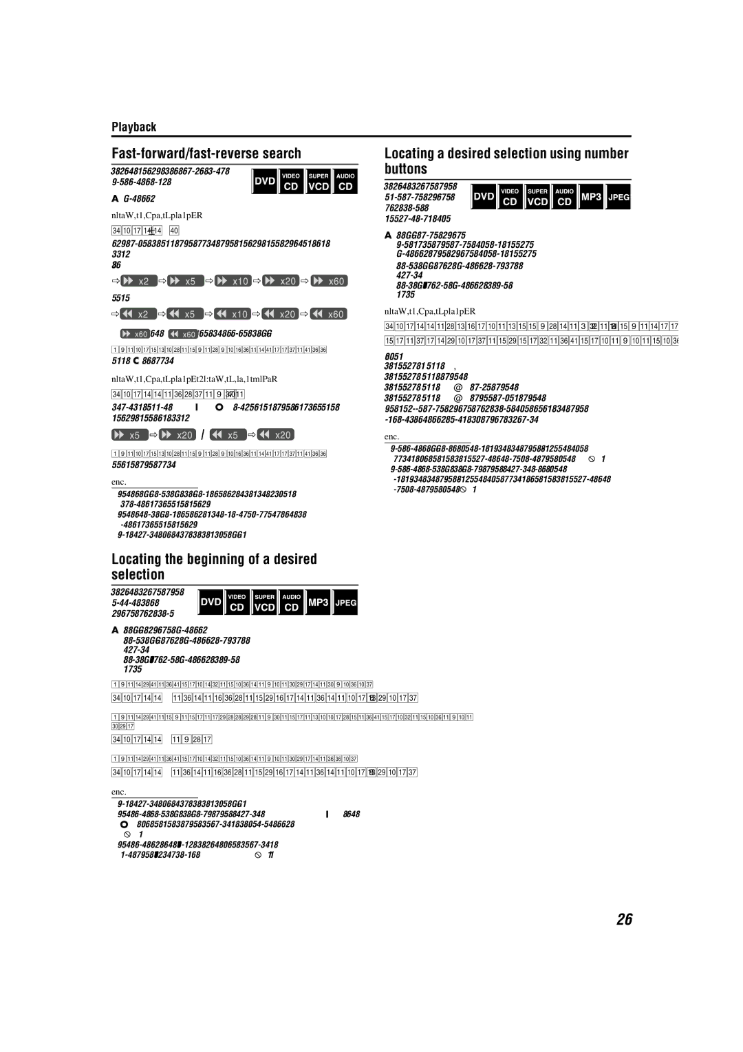 JVC TH-M45, TH-M55 manual Fast-forward/fast-reverse search, Locating the beginning of a desired selection 