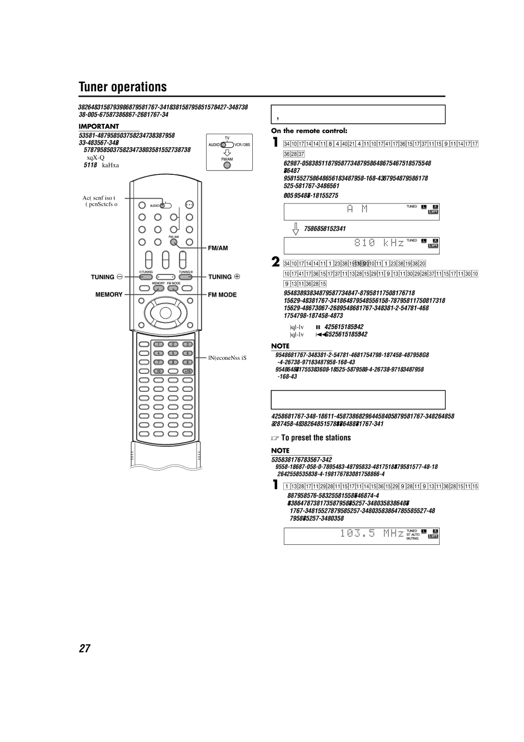 JVC TH-M55, TH-M45 manual Tuner operations, Manual tuning, Preset tuning, Press FM/AM repeatedly to select Band 