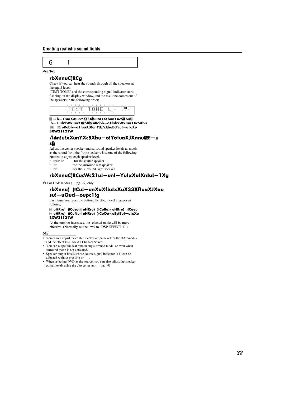 JVC TH-M45, TH-M55 manual Adjusting the sound, Press Test, Adjust the speaker output levels -10 to +10 