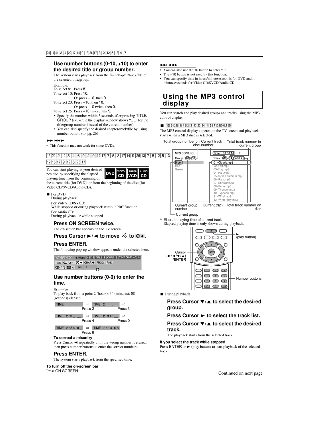 JVC TH-M45, TH-M55 manual Using the MP3 control, Display, Locating a desired position by specifying the time 