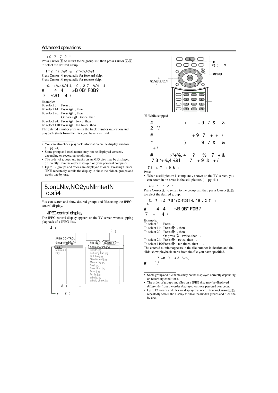 JVC TH-M55, TH-M45 Using the Jpeg control display, Press number buttons 0-10, +10 to enter the track number, Press Menu 