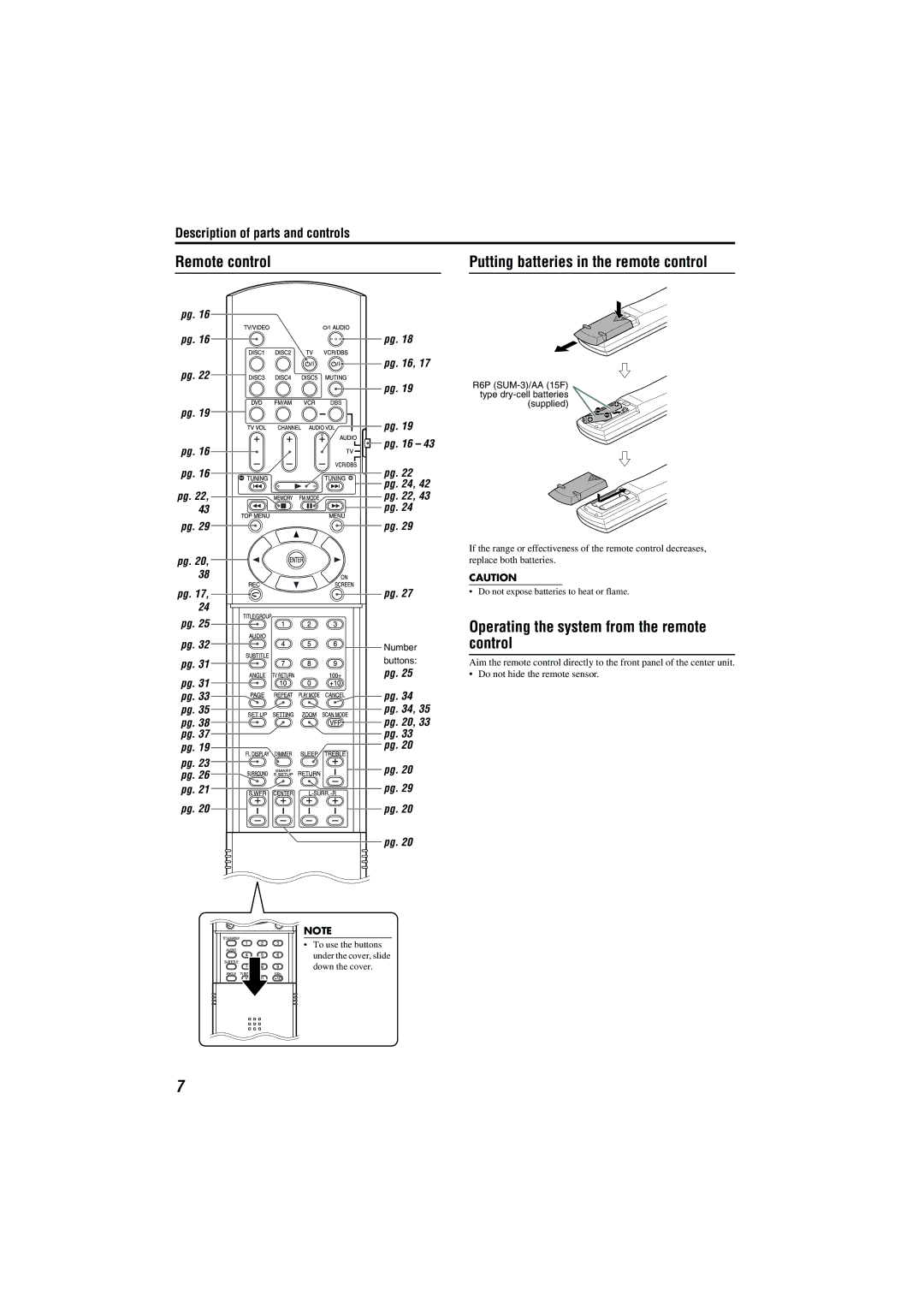 JVC TH-M501, TH-M603, TH-M505, TH-M606, TH-M303, TH-M301 manual Remote control, Operating the system from the remote control 