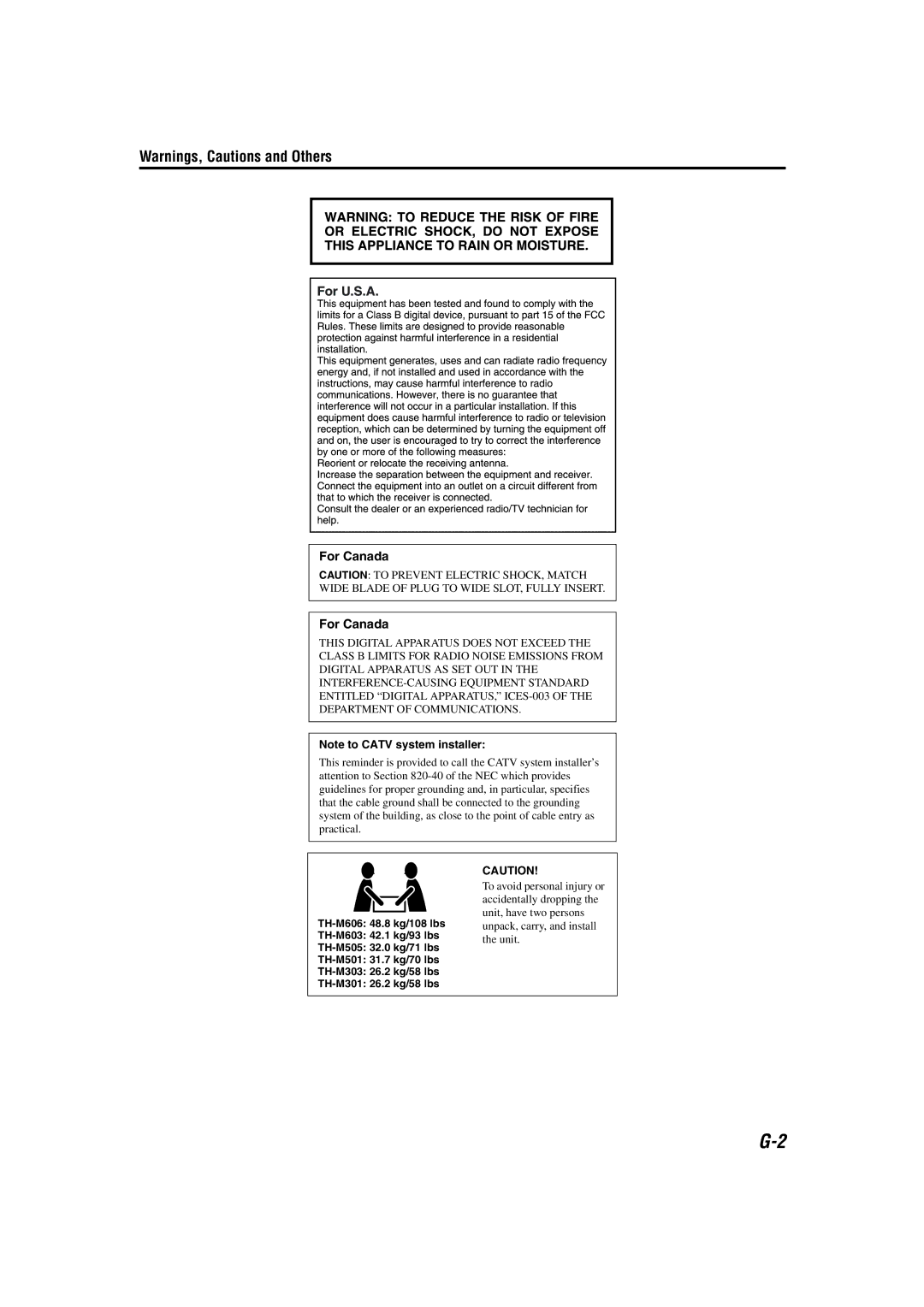 JVC TH-M303, TH-M603, TH-M505, TH-M606, TH-M501, TH-M301 manual For Canada 