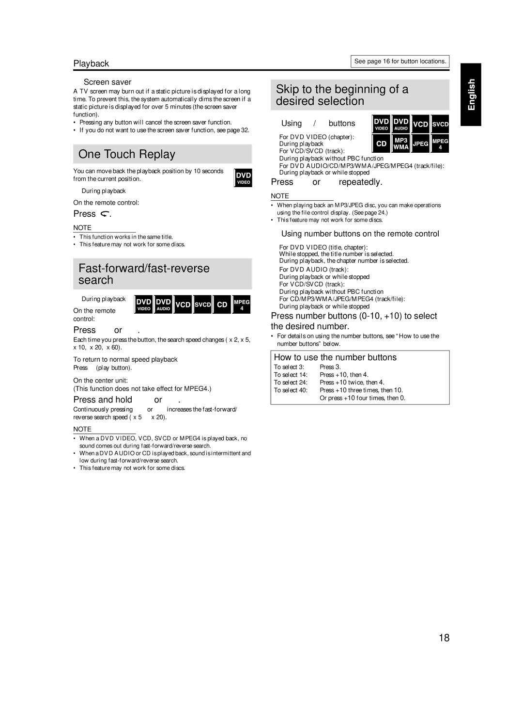 JVC TH-S3, TH-S2 manual One Touch Replay, Fast-forward/fast-reverse search, Skip to the beginning of a desired selection 